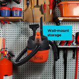 BLACK+DECKER Shop Vacuum Wet and Dry, Small Shop Vac with Accessories, 1 Gallon 1.5 Peak HP, Wall Mount Mini Vacuum for Garage, Home and Pet, 60CFM (BDXV18101P-1H) BLACK+DECKER