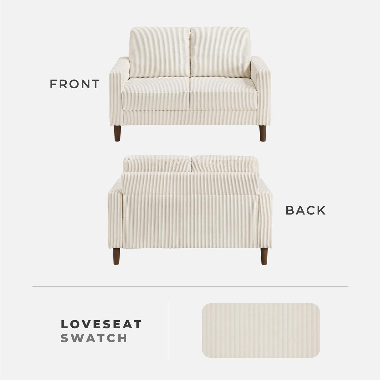 Lexicon Modern Loveseat, Corduroy Fabric Upholstered Loveseat Sofa, Small Couch with Brown Legs, Track Arms, Comfy Couch for Living Room/Bedroom/Apartment, 2-Seater, Beige Lexicon