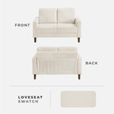 Lexicon Modern Loveseat, Corduroy Fabric Upholstered Loveseat Sofa, Small Couch with Brown Legs, Track Arms, Comfy Couch for Living Room/Bedroom/Apartment, 2-Seater, Beige Lexicon