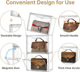 Stebopum Purse Organizer for Closet,Clear Acrylic Display Case for Handbag Organizer, Purse Storage Box with Magnetic Door, Plastic Storage Bins for Book, Collectibles, Cosmetic (5 Pack) Stebopum