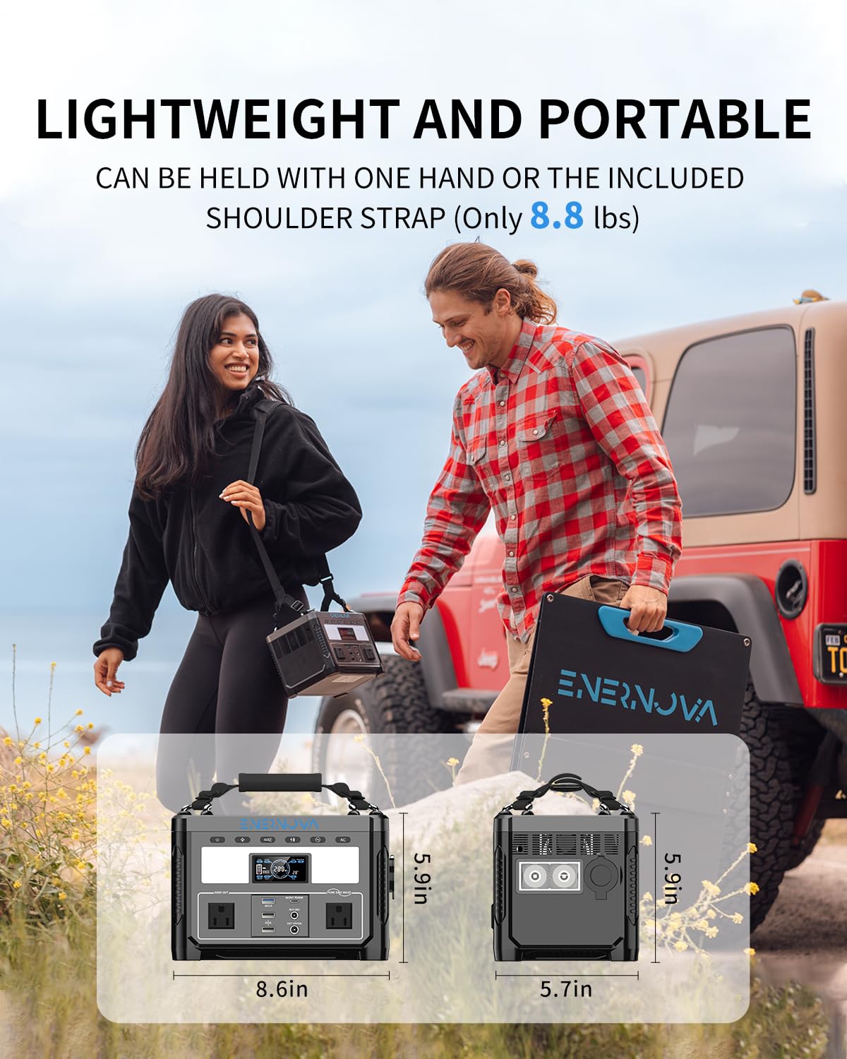 Enernova Portable Power Station ETA 600W, 288Wh Backup LiFePO4 Battery, 50Min Fast Charging, 2 Up to 600W AC Outlets, Outdoor Solar Generator(Solar Panel Optional) for Camping, Home, RV, Emer - WoodArtSupply