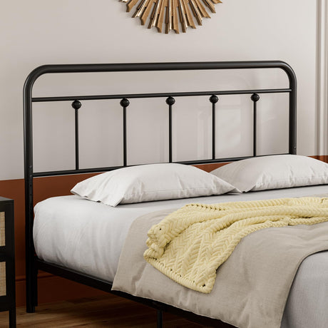 AOVSA Metal Queen Size Headboard, Victorian Farmhouse Style, Adjustable Height, Curved Steel Queen Headboard Only, Easy Assembly, Attach Frame - Black AOVSA