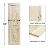 SmartStandard 24in x 84in Sliding Barn Wood Door Pre-Drilled Ready to Assemble, DIY Unfinished Solid Spruce Wood Panelled Slab, Interior Single Door Only, Natural, K-Frame (Fit 4FT Rail) SMARTSTANDARD