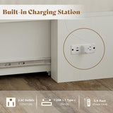 AMERLIFE Full Size Murphy Bed, Farmhouse Wooden Cabinet with Charging Station and Storage Drawer for Bedroom/Office/Guest Room, White+Barnwood AMERLIFE