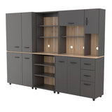 Inval Proforte 3-Piece Garage Storage Cabinet Set with 1 Large 4-Door Cabinet, 3-Drawer Cabinet, and 6-Shelf Cabinet, Dark Gray/Maple Inval