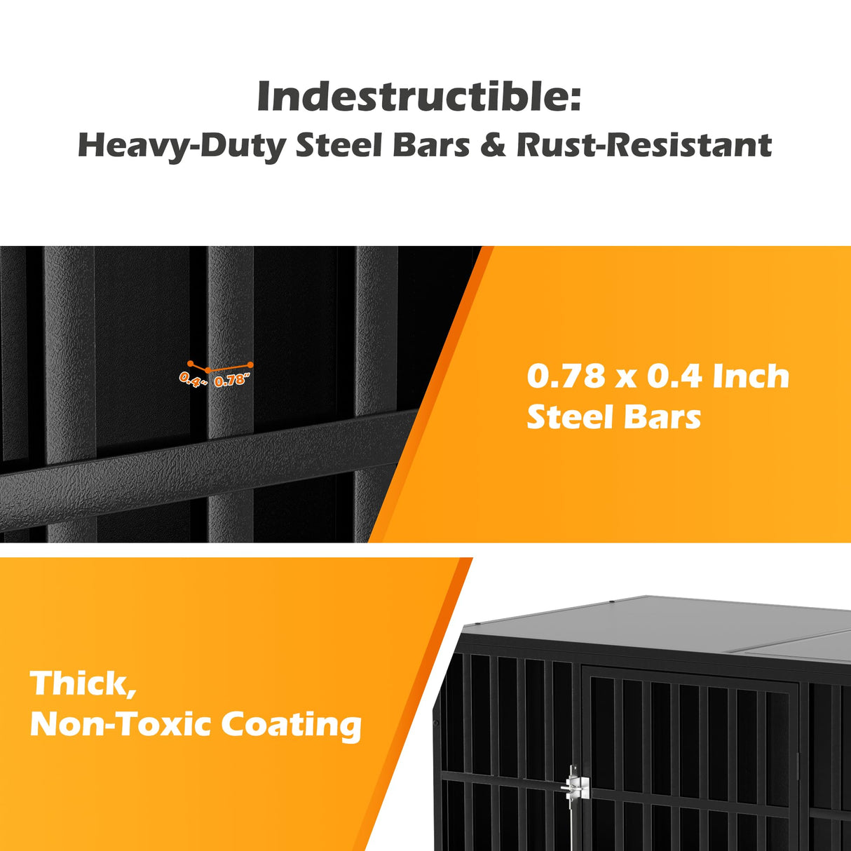 REXWELTEN 48 inch Heavy Duty Dog Crate with Self-Locking Latch, Indestructible Large Steel Kennel with Enclosed Design, Escape-Proof and Chew-Proof Pet Cage for High Anxiety Dogs Rexwelten