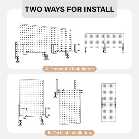 HUHOLE 32 x 12 inch Clamp On Desk Pegboard, Black Metal Desktop Organizer, Desk Accessories for Gaming & Office, Versatile Clamp-On Pegboard for Organization and Storage HUHOLE