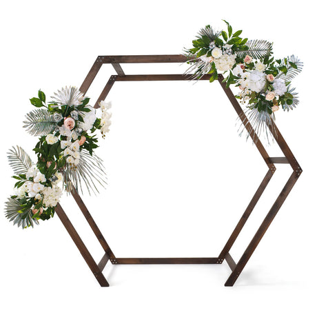 VINGLI Wooden Wedding 7FT Arbor, Wedding Arch for Ceremony, Heptagonal Photo Backdrop Stand for Parties, Garden Decorations, Backyard VINGLI