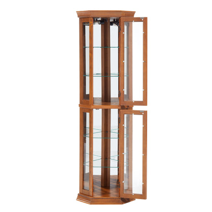 HRVEOCEI Curio Cabinet with Lighted, Display Cabinet with Glass Doors, Corner China Cabinet with Tempered Adjustable Glass Shelves & Carved Decoration (Oak) - WoodArtSupply