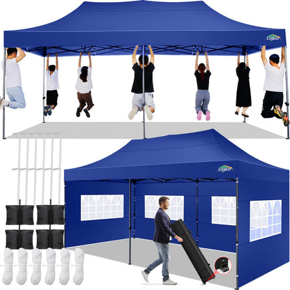 COBIZI 10x20 Pop up Canopy Tent 10x20 Canopy with 6 Sidewalls Waterproof Heavy Duty Commercial Canopy Tent for Parties Outdoor Tent Garden Gazebo Tent, Carry Bag with Wheel(10x20ft, Dark Blue)