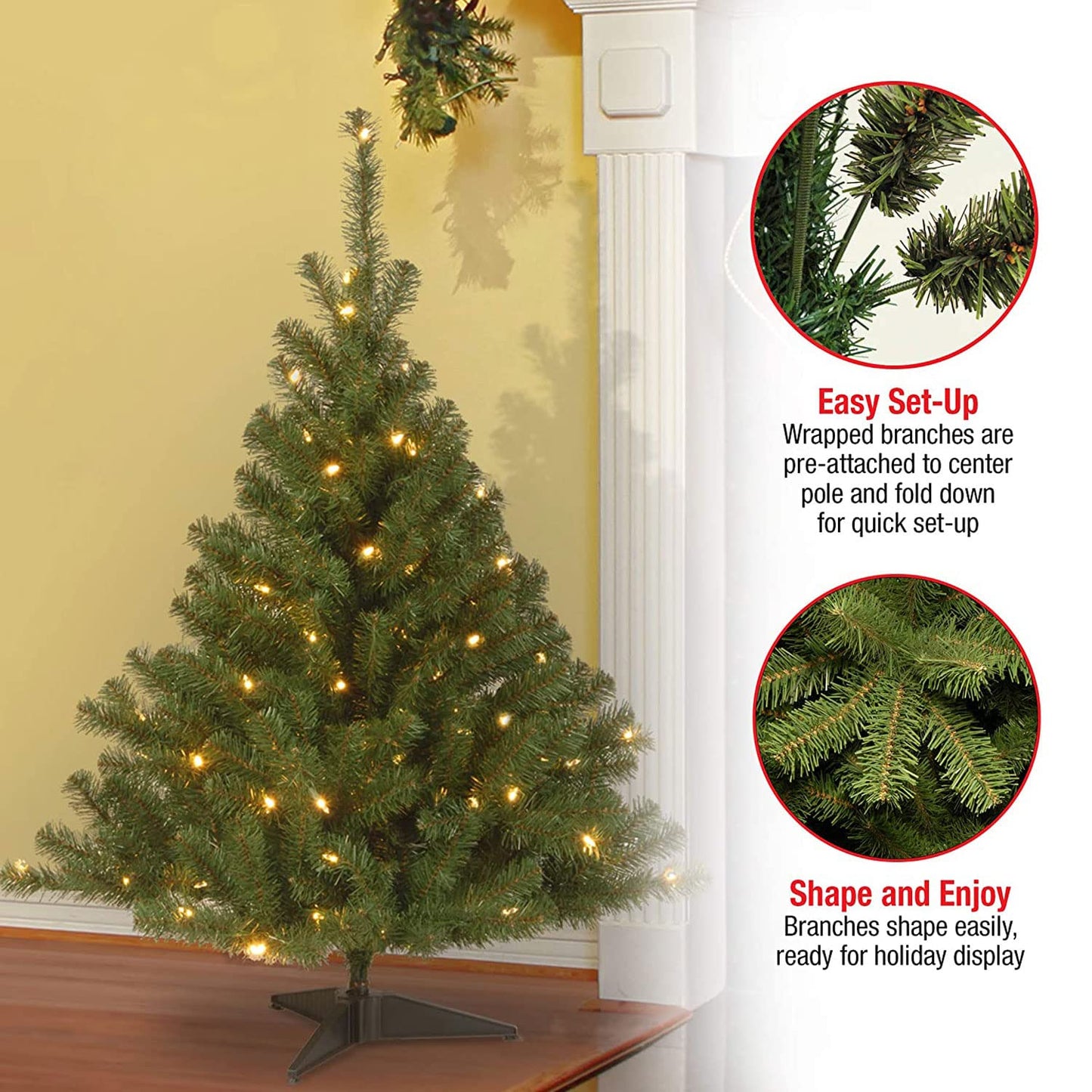 National Tree Company Pre-Lit Artificial Mini Christmas Tree, Green, Kincaid Spruce, White Lights, Includes Stand, 4 Feet