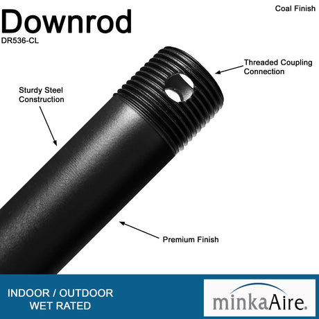 MINKA-AIRE DR536-CL 36-Inch Ceiling Fan Downrod in Coal Finish MINKA-AIRE