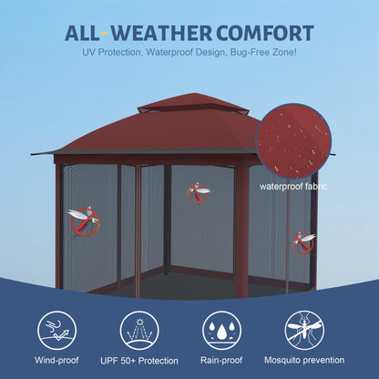 11'X11' Outdoor Gazebo, Pop Up Patio Gazebo with 4 Sidewalls Mosquito Netting, Heavy Duty Gazebo Canopy Tent with Double Air Roofs for Backyards, Patios, Decks, Gardens, Parks (Red)