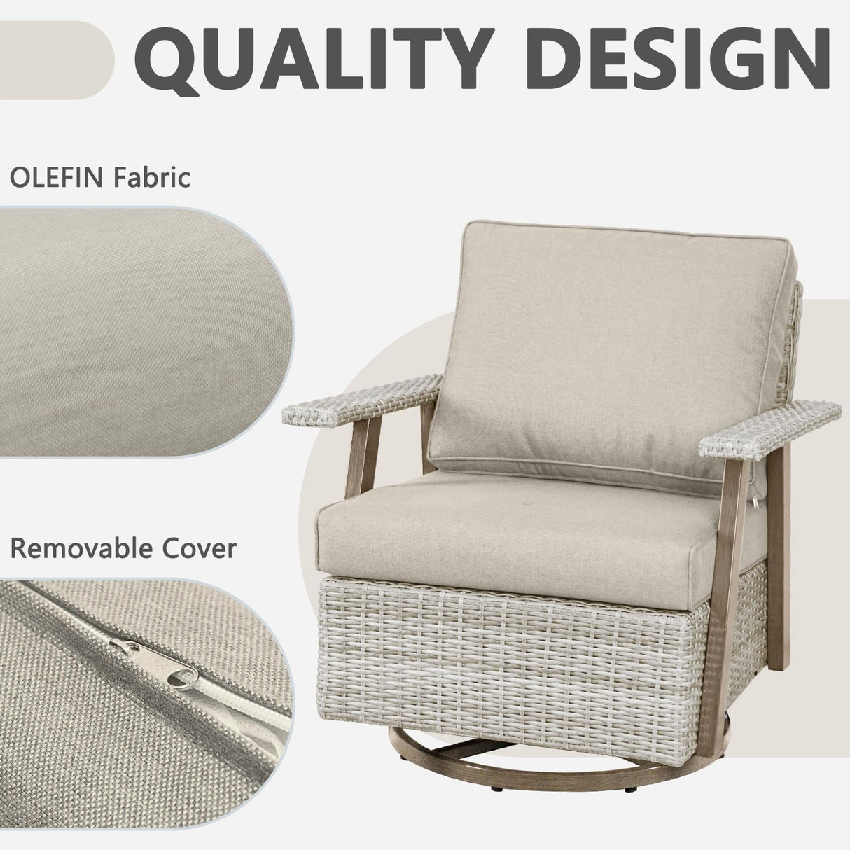 Auzfy 2 Pieces Oversized Outdoor 360° Swivel Rocker Patio Chairs Set, Outdoor Swivel Rocking Glider Chairs Set of 2, PE Wicker Rattan Outdoor Patio Swivel Rocking Furniture Set, Grey Auzfy