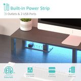 Lufeiya Gaming Desks with Led Lights and Power Outlets, 55 Inch Computer Desk with File Drawers Cabinet, Home Office Desk with Shelves Monitor Stand, Black Lufeiya