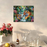 King of the Forest Paint by Numbers Two Tigers DIY Painting by Number on Canvas Waterfalls and Parrots Painting with Brushes Acrylic Paints for Adults and Beginner Home Decor 16x20 Inch（Without Frame） MSTINGSHUN