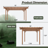12' x 10' Outdoor Wood Pergola, Wooden Patio Pergola Gazebo Sunshade for Climbing Plant Support, Garden, Patio, Backyard, Deck, Brown Hohuqeri