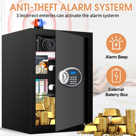 3.0 Cuft Large Fire proof Safes for Home Use, Digital Personal Security Safe Box with Programmable Keypad and Spare Keys, Fireproof Document Safe for Money Firearms Medicine Valuables VIDXCVIT