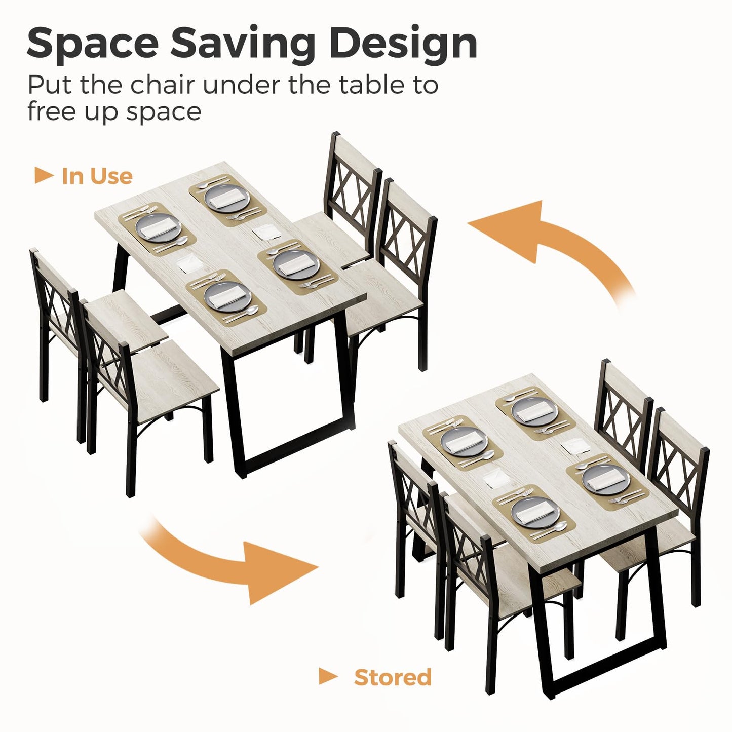 REHOOPEX Dining Room Table Set for 4, 5-Piece Farmhouse Kitchen Table Set, Thickened Metal Frame with Wood Top, Kitchen Table and Chairs for 4 Ideal for Dining Room, Dinette, Small Space, Apa - WoodArtSupply