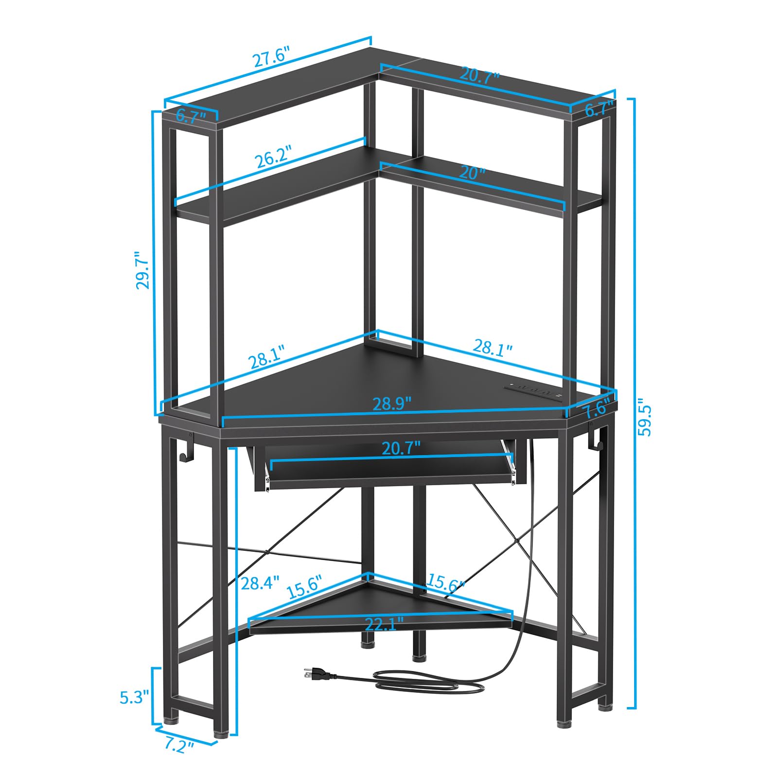 Uniheim Corner Desk with Hutch and LED Lights, Corner Computer Desk with Keyboard Tray and Monitor Stand, Small Computer Desk for Small Spaces, Home Office - WoodArtSupply