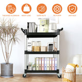 Utility Carts with Wheels,3-Tier Rolling Cart with Wheels, Heavy Duty 510 LBS Food Service Cart with Rubber Pad and Hammer for Kitchen/Office/Warehouse, 31.5" X 16.9" X 38.9"(Black) SFESGRER