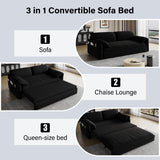 Winterstorm 62" Queen Pull Out Futon Sofa Bed with USB Ports, 3-in-1 Modern Convertible Sleeper Sofa with Side Pocket, Comfy Velvet Loveseat Couch for Living Room Bedroom Apartment (Queen, Black) Winterstorm
