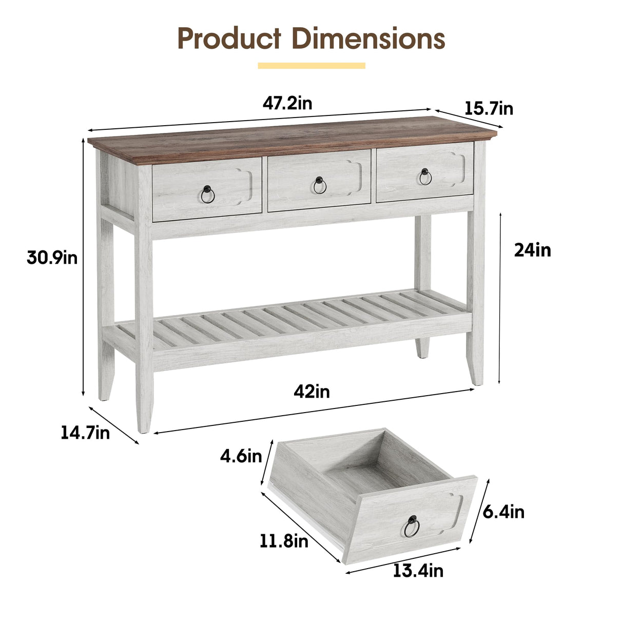 Maupvit Rustic Entryway Table with Large Storage Space, Farmhouse Feel Console Table for Entryway, Sturdy & Reliable Structure Sofa Table, Easy to Assemble Entry Table Maupvit