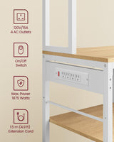 VASAGLE Bakers Rack with Charging Station, Coffee Bar with Adjustable Storage Shelves, Fabric Drawer, 12 Hooks, 15.7 x 39.4 x 71 Inches, Kitchen Microwave Stand, Golden Oak and Cloud White UKKS027Y01 VASAGLE