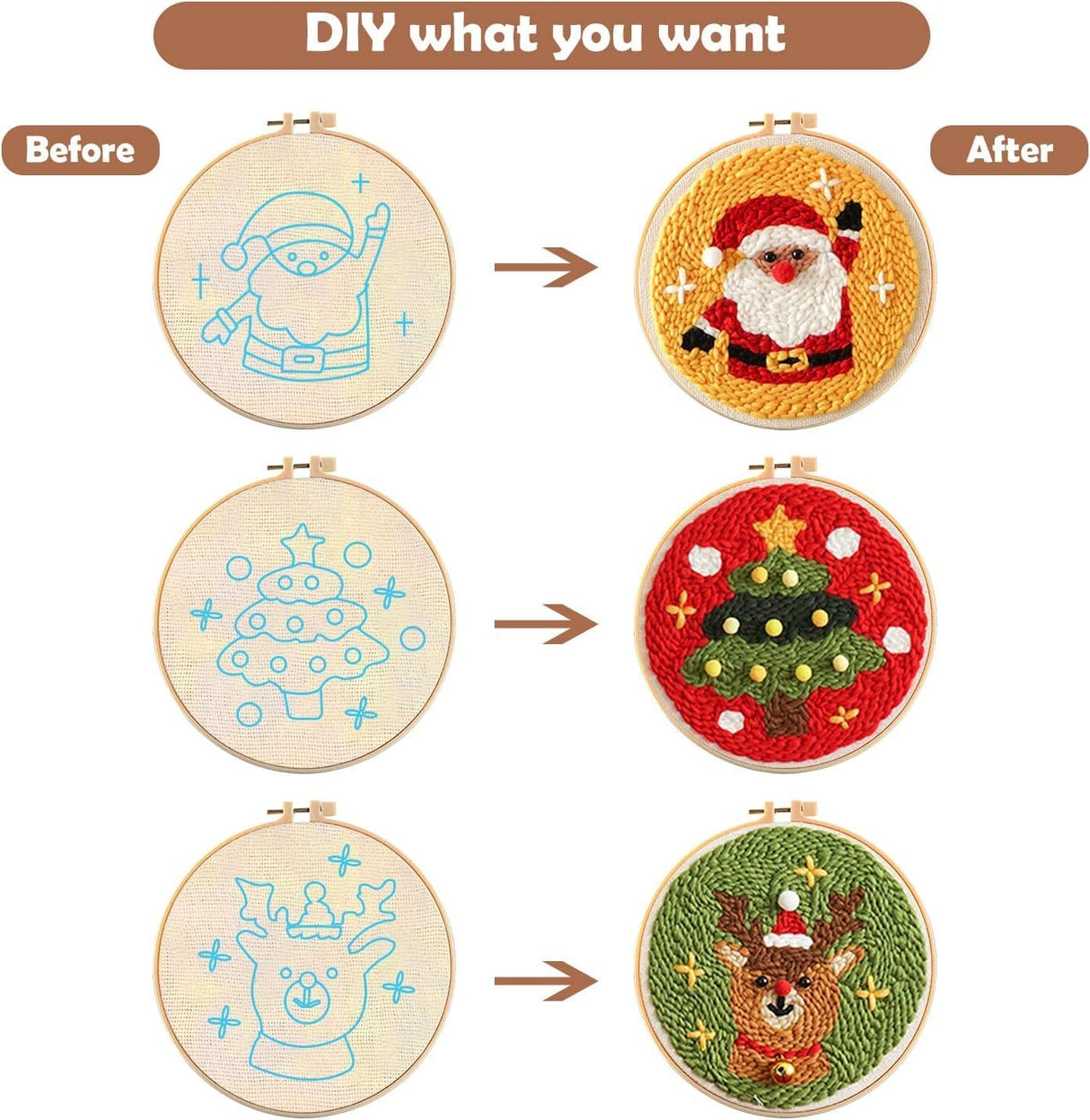 37Pcs Punch Needle Embroidery Kit - Complete for Needle Punching - Includes Punch Needle Tools in Various Sizes,Perfect for Crafting&Gift(White) Zuaooz