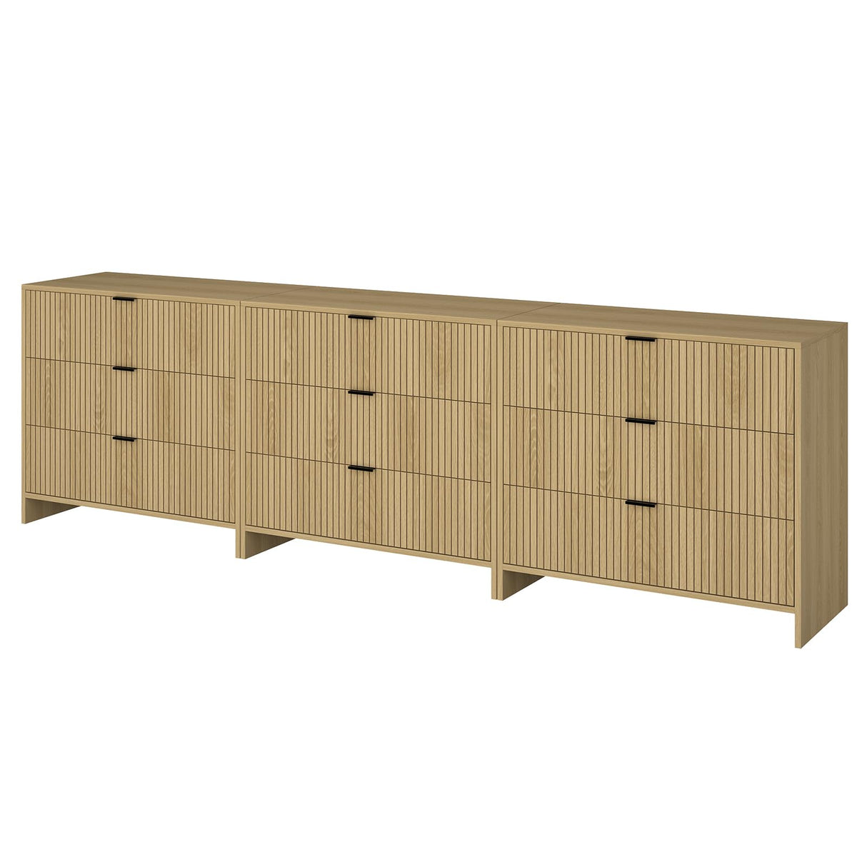 BVIUNTWO Fluted 9 Drawer Dresser,95 Inch Modern Chest of Drawers with Metal Handle,Wood Dresser Organizer for Bedroom,Living Room,Hallway,Natural Oak BVIUNTWO