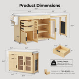 IRONCK 78.7" Kitchen Island with Extendable Dining Table, Rolling Kitchen Cart on Wheels with Quartz Laminate Top, Storage Cabinet, Spice Rack, Shelf & Drawer for Dining Room (Oak) IRONCK