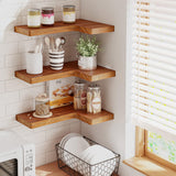 Fixwal Corner Floating Shelves for Wall Mounted Natural Solid Wood 16"x11.4" Farmhouse Home Decor Display Shelving Set of 3 (Rustic Brown) Fixwal