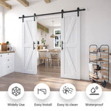 EaseLife 42in x 84in (Double 21in×84in Door) Barn Door with 7FT Sliding Door Hardware & Handle Included,DIY Assemblely,Easy Install,Water-Proof,Apply to Interior Exterior Rooms,K-Frame,White EaseLife
