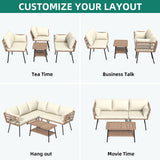 YITAHOME 4PCS Patio Furniture Set L Shape Outdoor Couch with 2-Tier Coffee Table and Thick Cushions Patio Conversation Set Rattan Sectional Sofa Boho Outdoor Furniture Set with 5 Seater for Backyard YITAHOME
