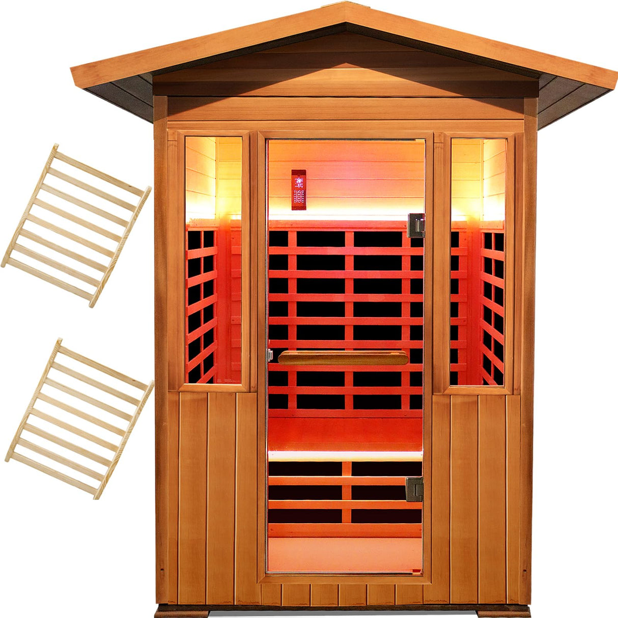 OUTEXER Outdoor Sauna 2 Person Sauna Infrared Saunas Dry Sauna Room Red Cedar and Canadian Hemlock Wood Wooden Sauna Spa 1800W APP Control 7 Color Light 48.8 * 37 * 87.4inch OUTEXER