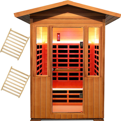 OUTEXER Outdoor Sauna 2 Person Sauna Infrared Saunas Dry Sauna Room Red Cedar and Canadian Hemlock Wood Wooden Sauna Spa 1800W APP Control 7 Color Light 48.8 * 37 * 87.4inch OUTEXER