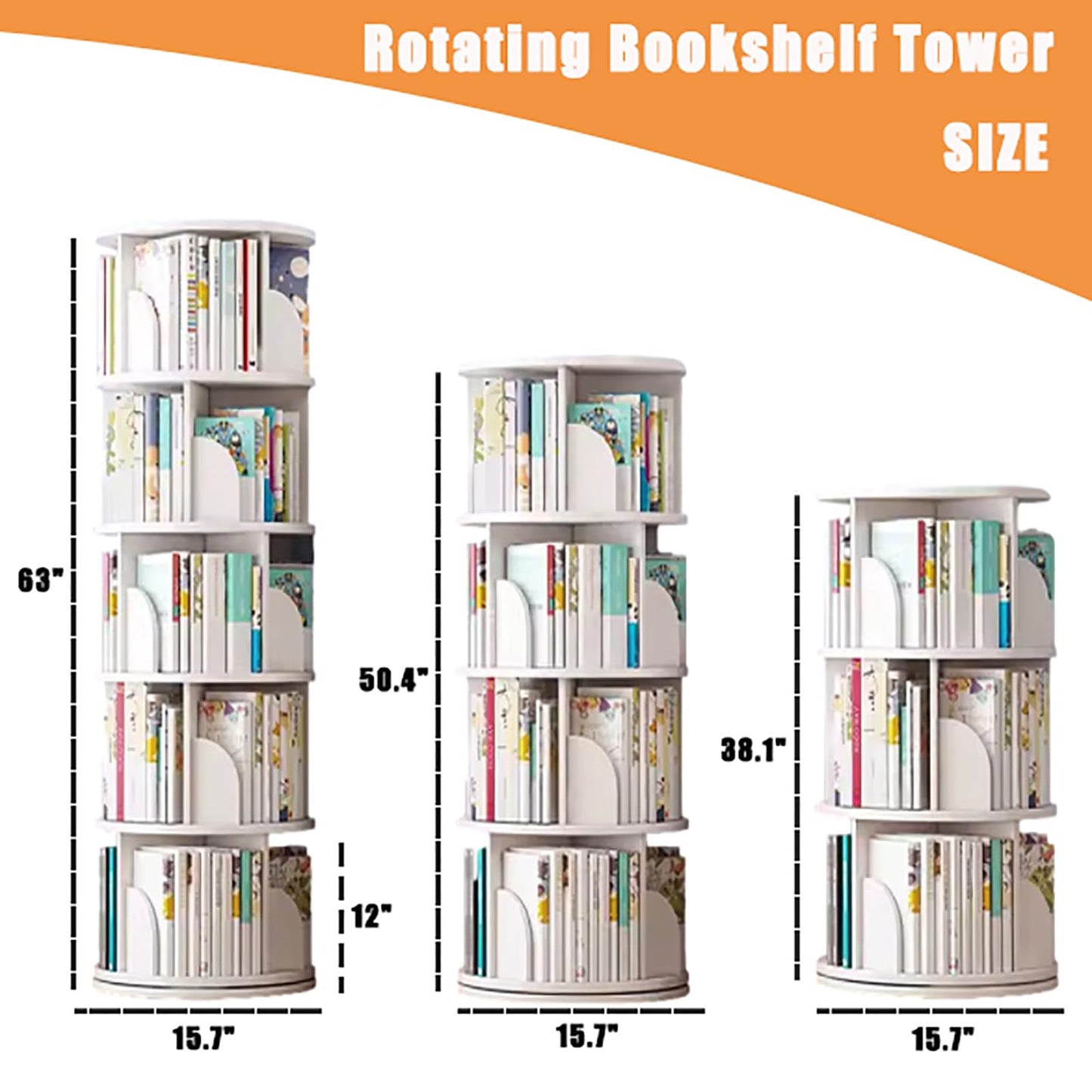 Lebolna Rotating Solid Wood Bookshelf Tower - Stylish 3/4/5 Tier Bookcase in White - WoodArtSupply