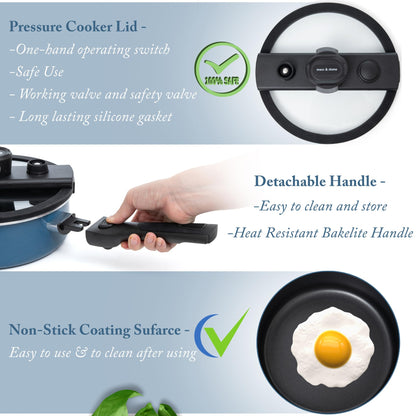 Moss & Stone 2.3 Quart Micro Pressure Cookware with Detachable Handle And One-Hand Operating Glass Lid, Pressure Canner Stovetop & Induction Cookware, Micro-Pressure Cooking Pot Nonstick - WoodArtSupply