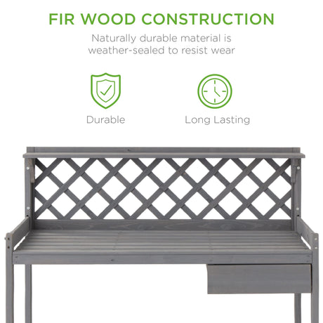 Best Choice Products Outdoor Garden Potting Bench, Wooden Workstation Table w/Cabinet Drawer, Open Shelf, Lower Storage, Lattice Back - Gray Best Choice Products