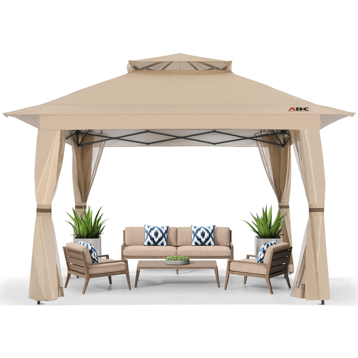 ABCCANOPY 13x13 Pop Up Gazebo, Outdoor Canopy Tent, Instant Screened Shelter with Mosquito Netting for Patio, Garden, Backyard, Party, Camping (Khaki) ABCCANOPY