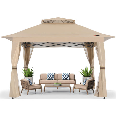 ABCCANOPY 13x13 Pop Up Gazebo, Outdoor Canopy Tent, Instant Screened Shelter with Mosquito Netting for Patio, Garden, Backyard, Party, Camping (Khaki) ABCCANOPY