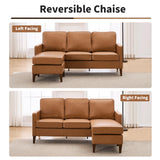 HAOMARKETS Faux Leather L Shaped Couch with Solid Wood Feet, 3-Seater Sofa with Reversible Chaise for Apartment Small Spaces, Sectional Couches for Living Room, Cognac Brown HAOMARKETS