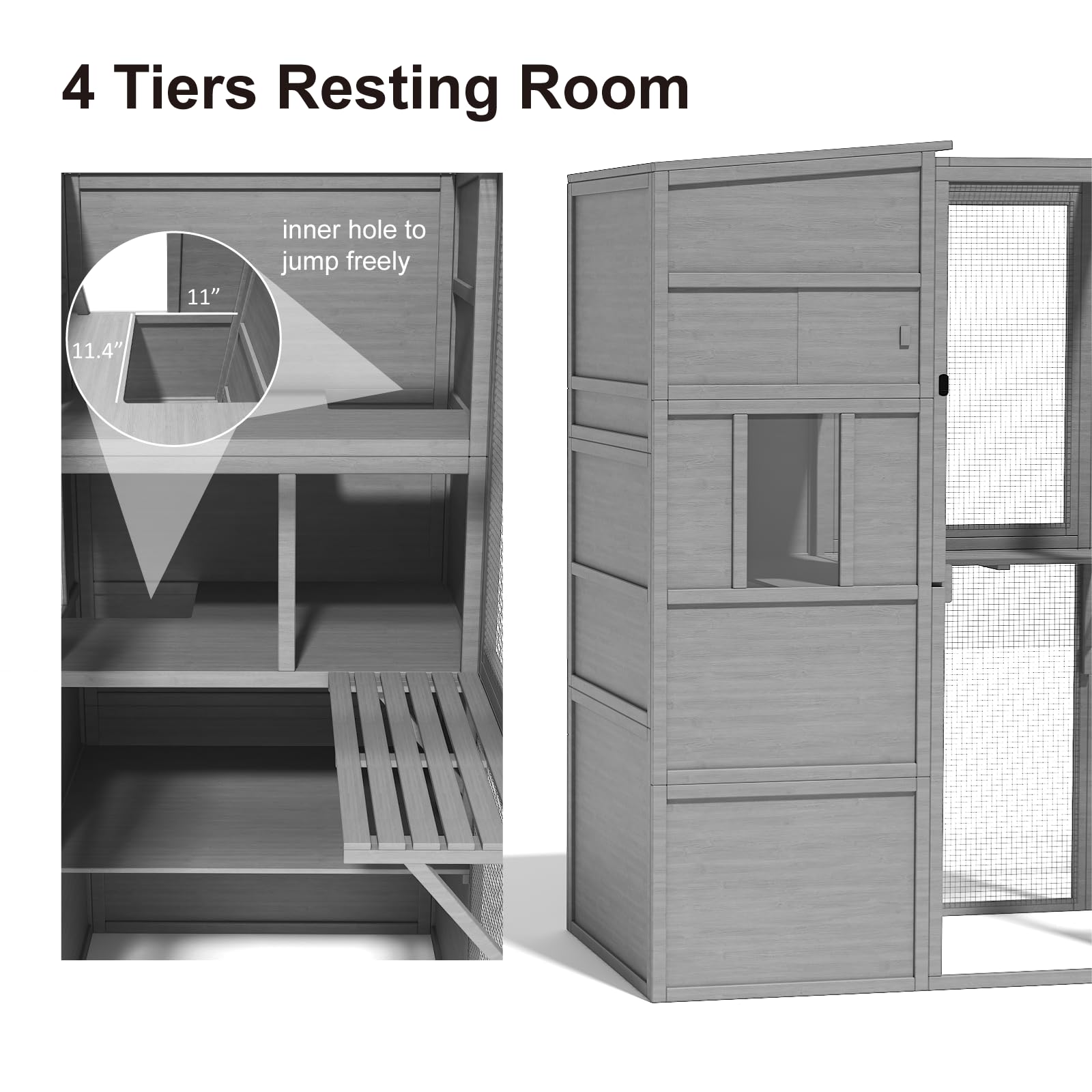 TIMHAKA Catio Outdoor Cat Enclosure, Large 4 Tiers Cat Catio Connect to Window, Cat Enclosures for Indoor Cats with Waterproof Roof, Cat Cage with Multi Jump Platforms and Resting House, 71 i - WoodArtSupply