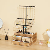 X-cosrack Jewelry Tree Stand Organizer 3 Tier Metal Jewelry Holder Stand with Wood Basic Storage Box, Adjustable Height Holder Display for Necklaces Earrings Bracelets and Rings, Carbonized Black X-cosrack