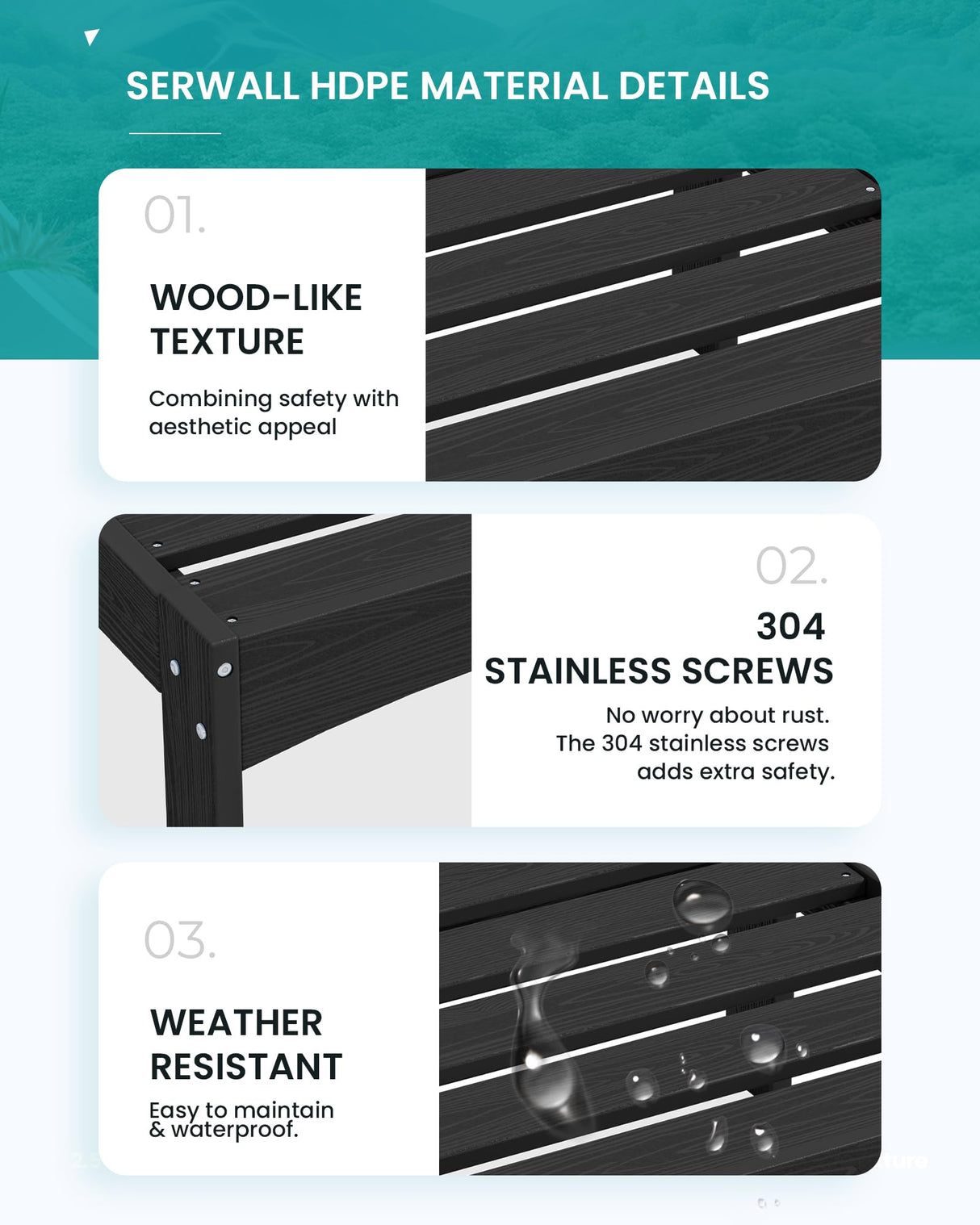 SERWALL HDPE Patio Loveseat Sofa, 2 Pieces Single Sofa, Weather-Resistant Outdoor Furniture Chair with Thick Removable Cushion, Balcony, Garden, Backyard, Poolside, Black Frame with Khaki Cushion SERWALL