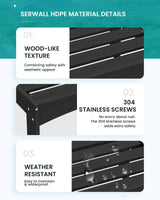 SERWALL HDPE Patio Loveseat Sofa, 2 Pieces Single Sofa, Weather-Resistant Outdoor Furniture Chair with Thick Removable Cushion, Balcony, Garden, Backyard, Poolside, Black Frame with Khaki Cushion SERWALL