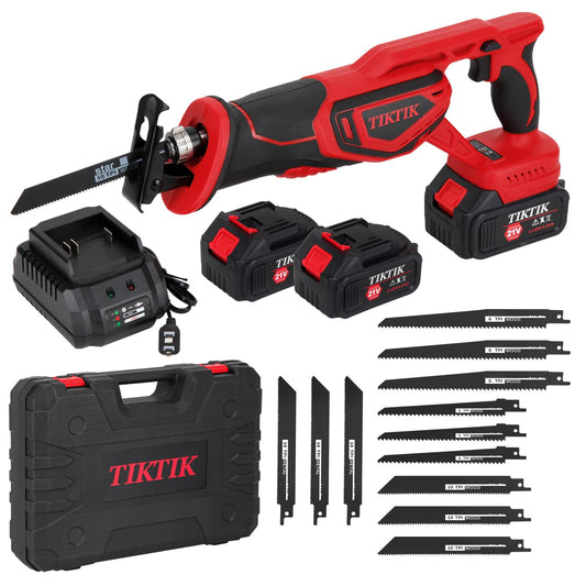 TIKTIK Cordless Reciprocating Saw,0-3500SPM Reciprocating Saw with 2 x 4.0Ah Battery,12 Saw Blades,Tool-Free Blade Change, 21V Brushless Power Reciprocating Saws for Wood/Metal/PVC - WoodArtSupply