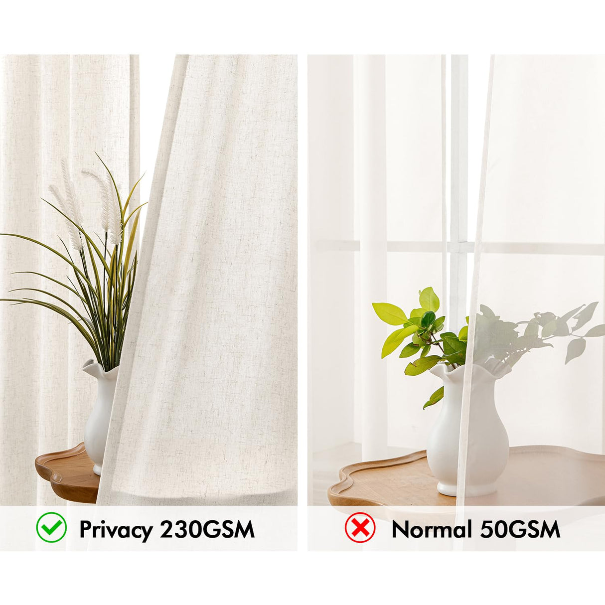 MIULEE Non-See-Through Privacy Linen Curtains 2 Panels, Light Filtering Window Curtains Farmhouse Textured Back Tab Semi Sheer Drapes for Bedroom Living Room, 52 x 84 Inches Long, Natural White MIULEE