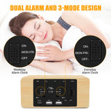URAYCO Wood Digital Alarm Clock with 10W Fast Wireless Charger, USB Charging Ports, DST, Dimmable, Snooze, Large Number LED Display for Bedrooms, Desk, Living Room Table, Bedside, Nightstand (Bamboo) URAYCO