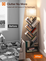 addlon 6-Tier Tree Book Shelf with LED Light, Steel&Wood Bookshelf with Storage Cabinet, Narrow Tall Bookcase with 3CCT Bulb, Small Bookshelf for Bedroom, Home Office&Living Room-Black Oak addlon